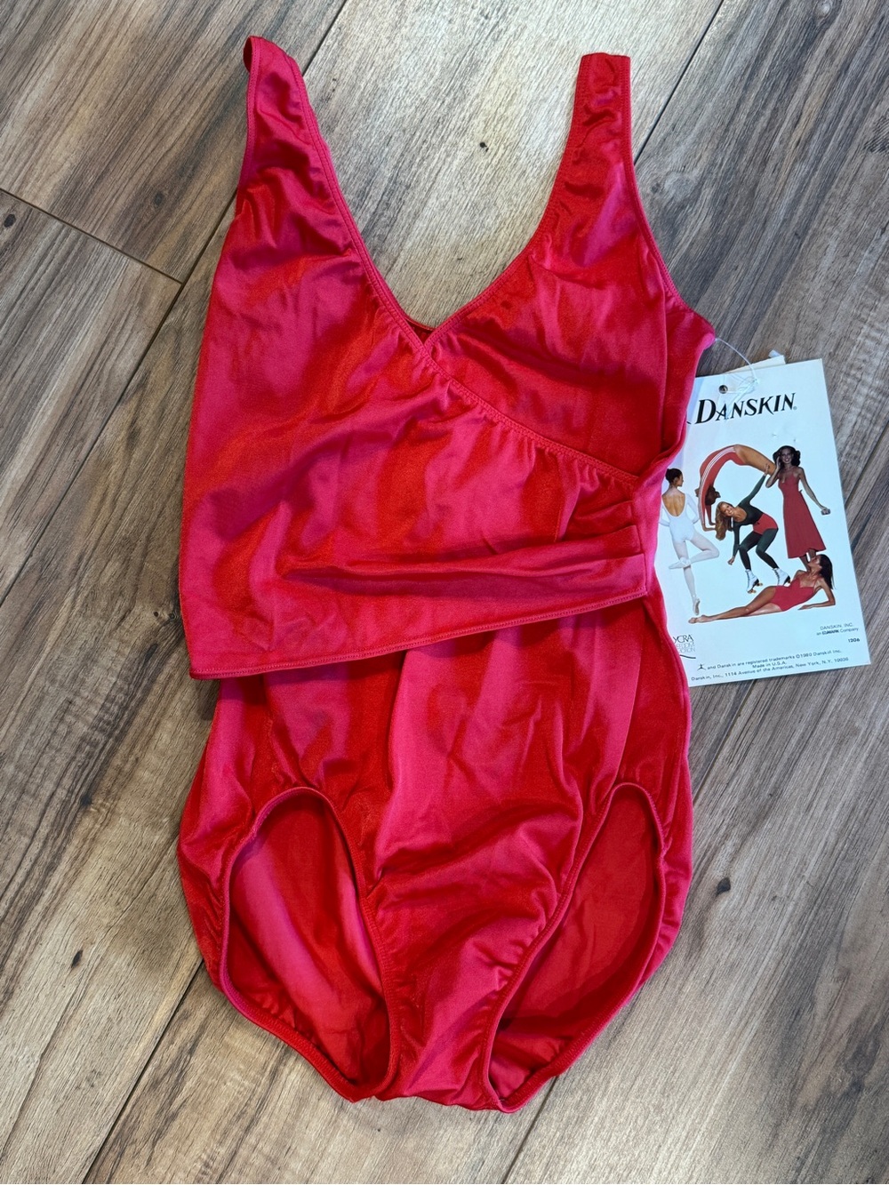 Danskin Vintage 70s Deadstock Red Nylon/ Spandex Leotard Swimsuit Med